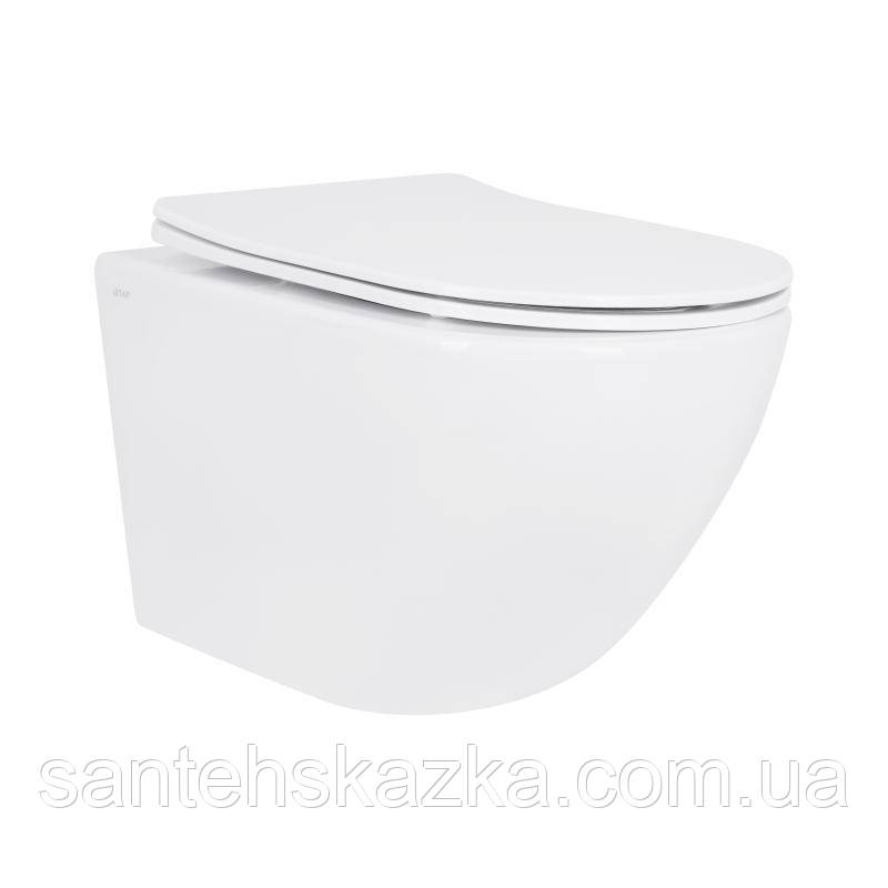 Унітаз підвісний Jay Rimless 485×360×320 мм, White, із сидінням Slim Duroplast/ Soft-close/Quick Relase QT07335177RW Qtap, фото 1