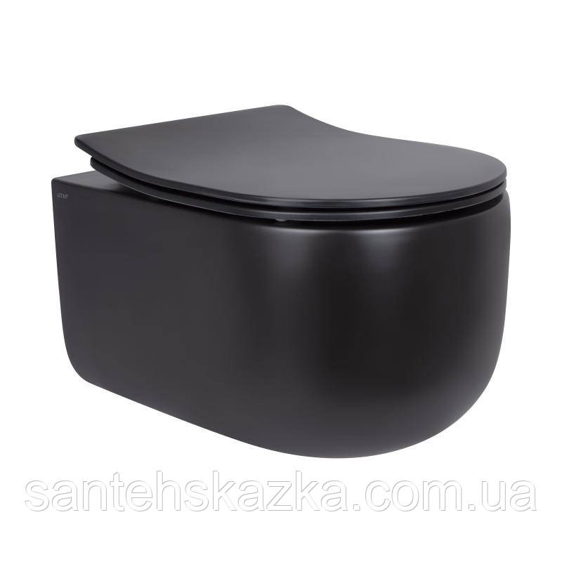 Унітаз підвісний Qtap Taurus безобідковий із сидінням Soft-close QT2433084EUQMB, фото 1