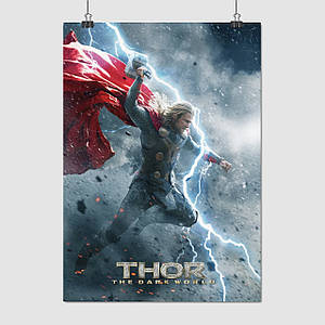 Плакат "Тор: Царство темряви, з молотом в стрибку, Thor 2: Dark World (2013)", 60×43см