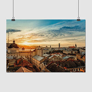 Плакат "Львів, захід сонця, Lviv", 40×60см
