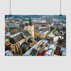 Плакат "Львів, Латинський катедральний собор, Катедра, Cathedral Basilica of the Assumption, Lviv", 40×60см