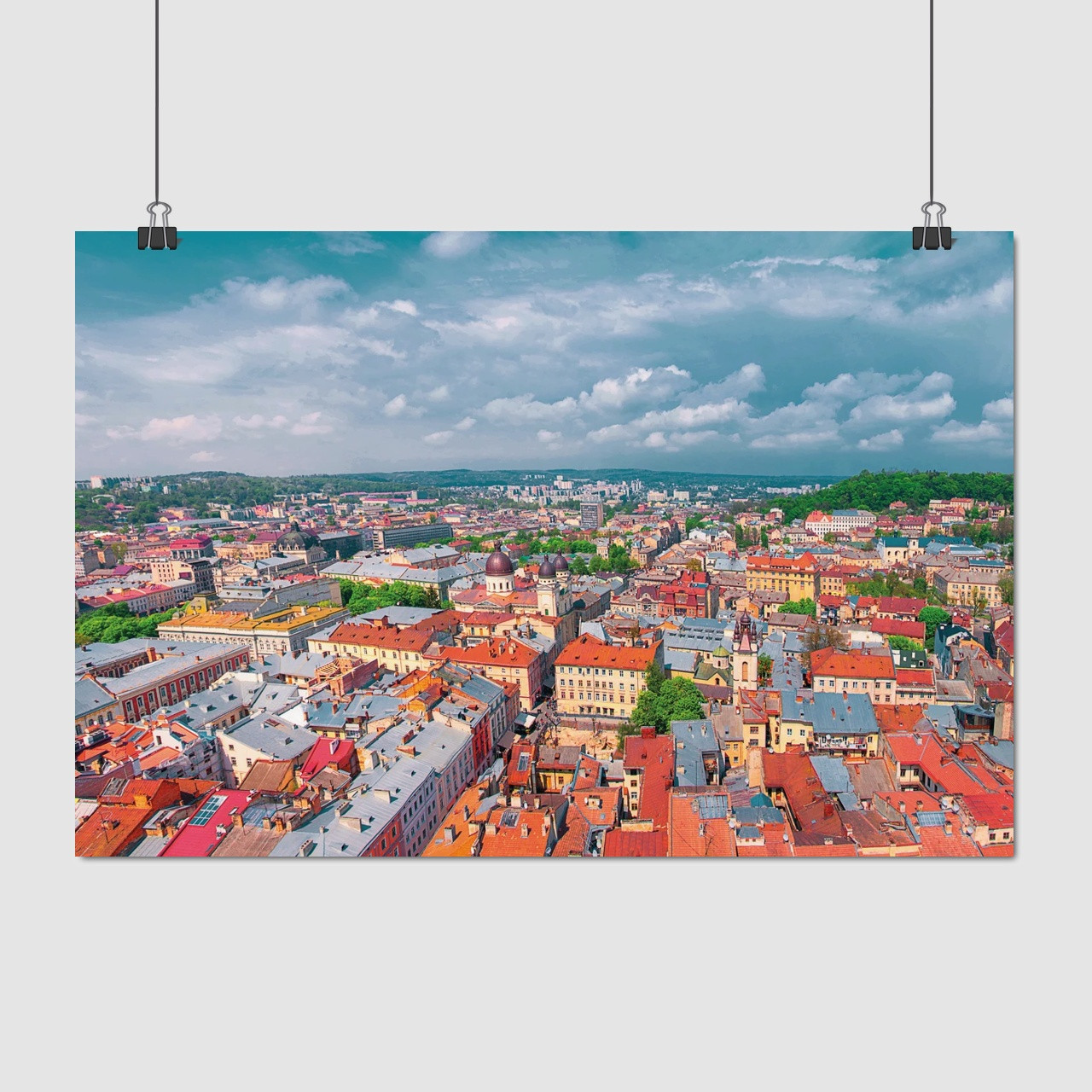 Плакат "Львів, вид на центр з висоти, Lviv", 40×60см
