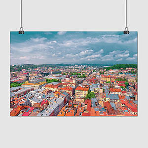Плакат "Львів, вид на центр з висоти, Lviv", 40×60см