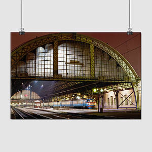 Плакат "Львівський залізничний вокзал, Lviv", 40×60см