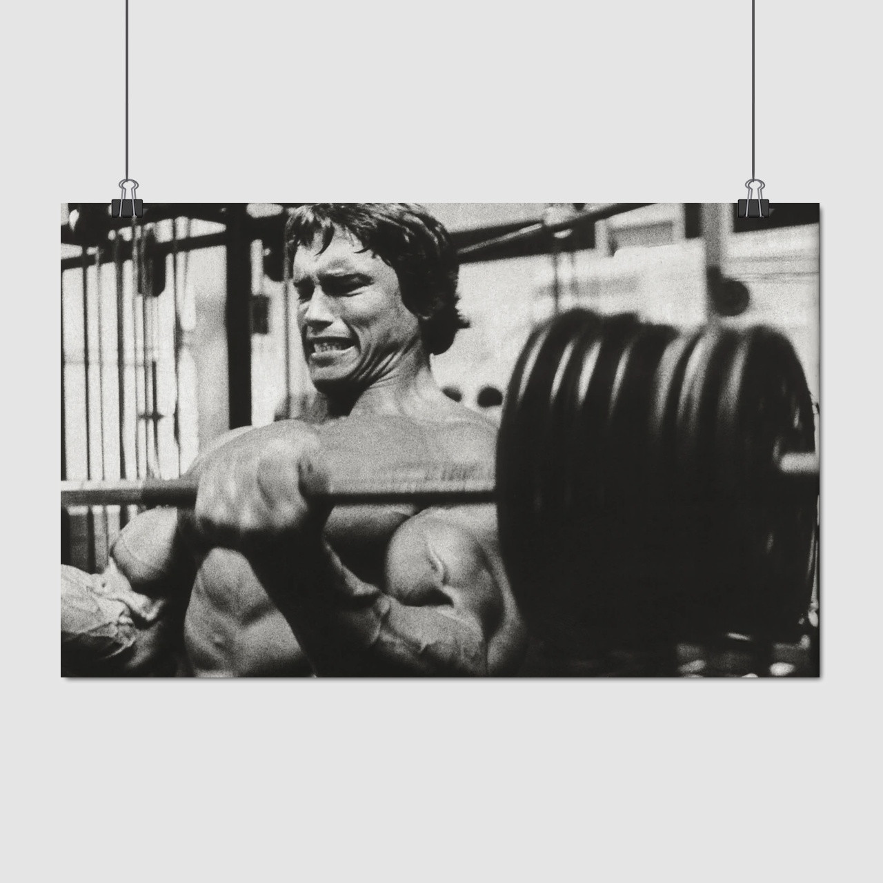 Плакат "Арнольд Шварценеггер, тренування зі штангою, Arnold Schwarzenegger", 38×60см