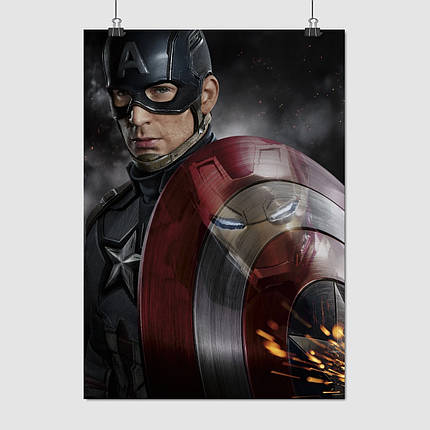 Плакат "Капітан Америка, Залізна Людина на щиті, Captain America", 60×43см, фото 1