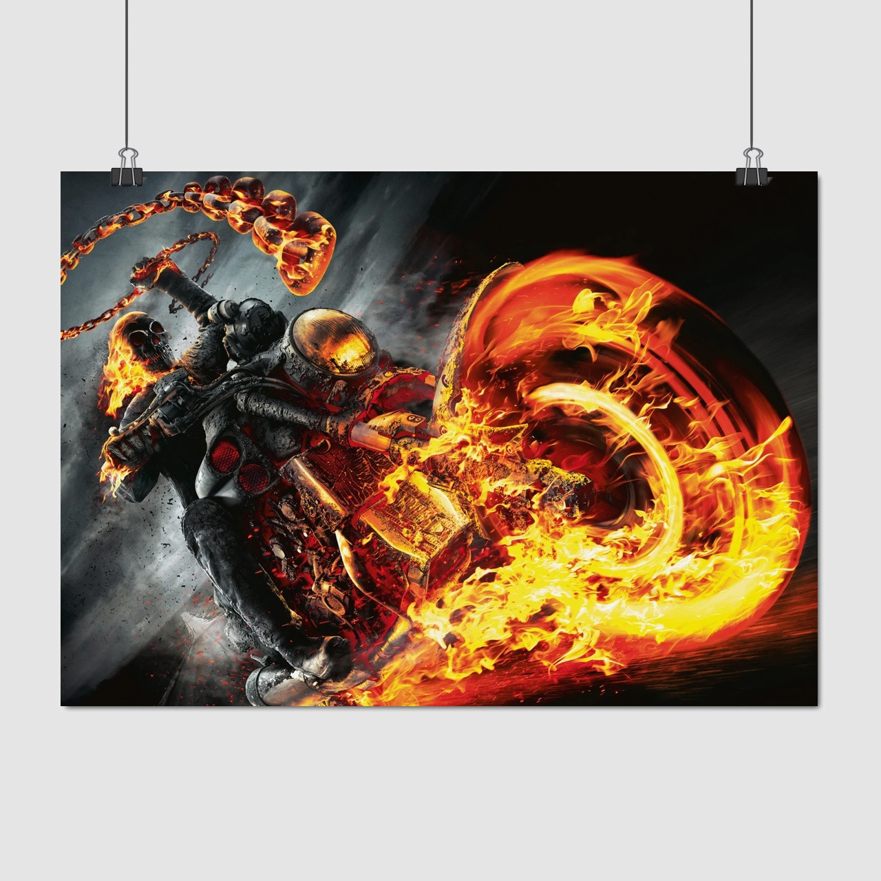 Плакат "Примарний Гонщик на байку з ланцюгом, Ghost Rider", 43×60см