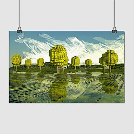 Плакат "Майнкрафт, дерева у воді, Minecraft", 38×60см, фото 1