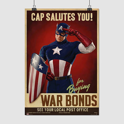 Плакат "Капітан Америка, ретро, Captain America Salutes You", 60×43см, фото 1