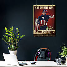 Плакат "Капітан Америка, ретро, Captain America Salutes You", 60×43см, фото 4