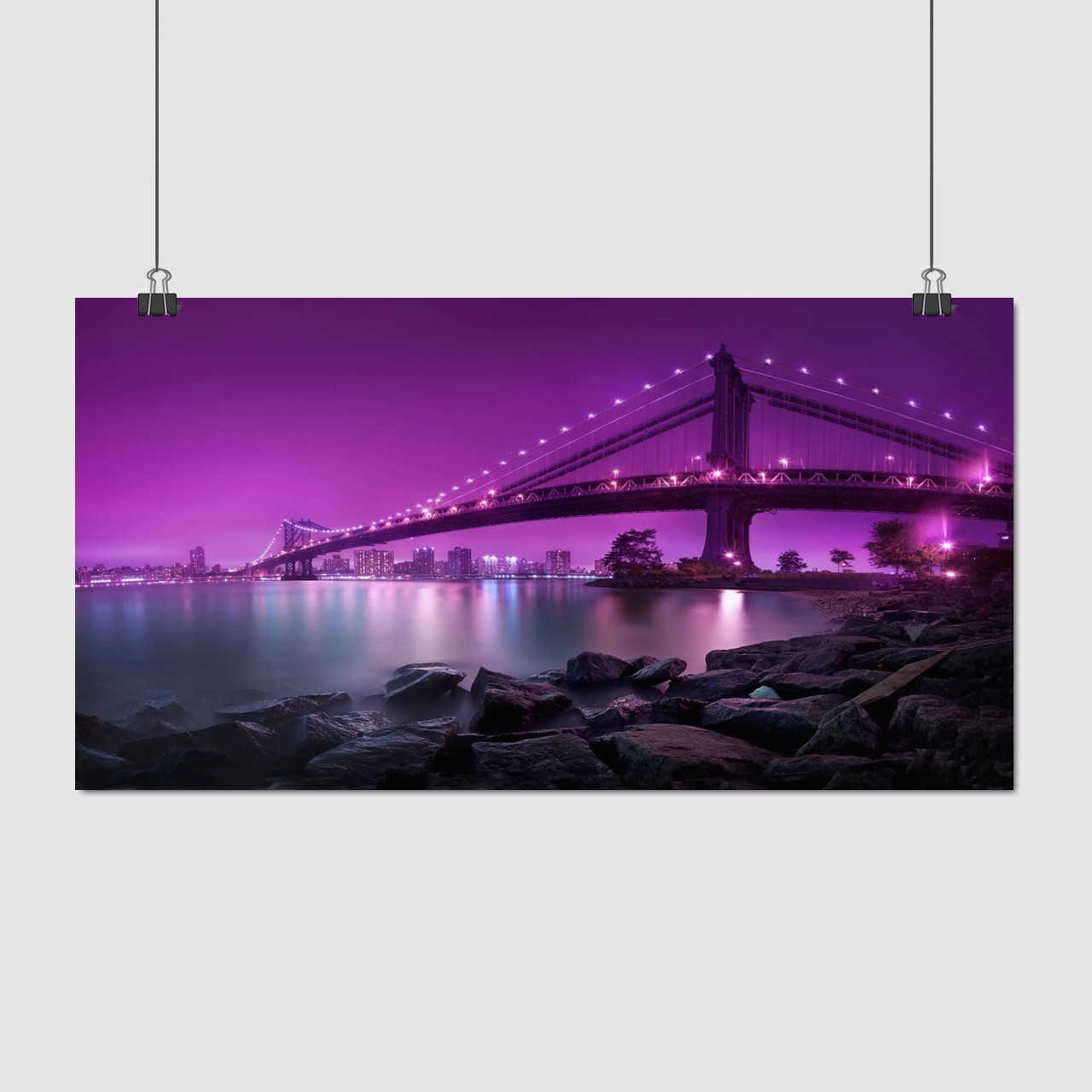 Плакат "Бруклінський міст вночі, Нью-Йорк, New York", 31×60см