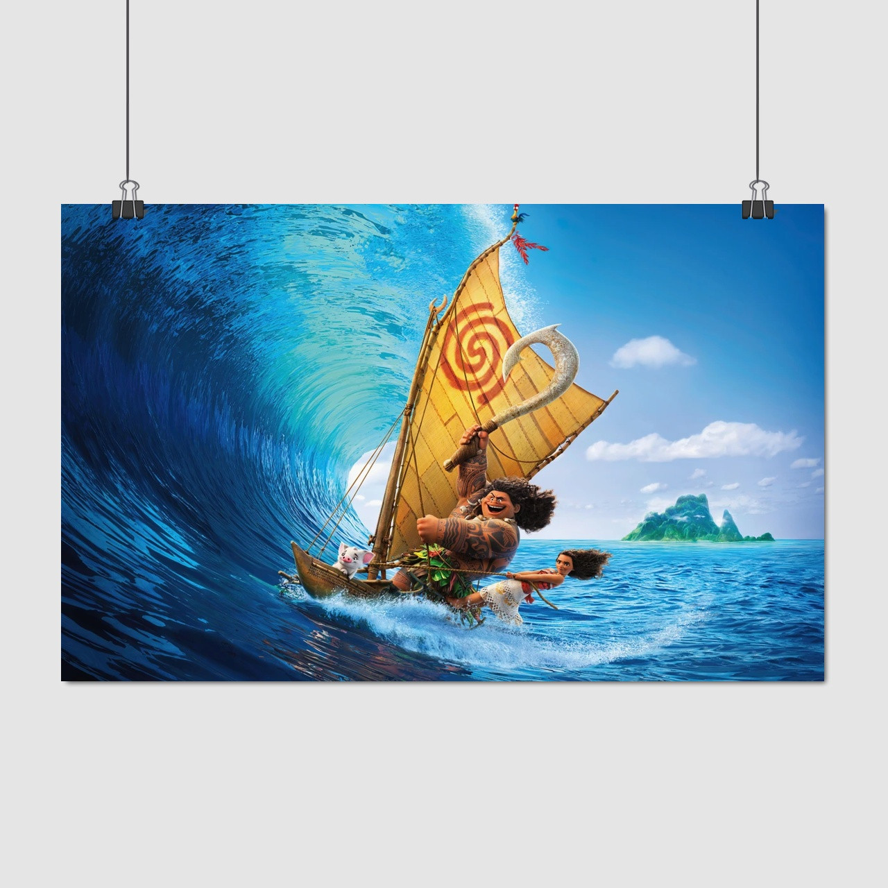 Плакат "Мауї серфіт на човні, Moana", 38×60см
