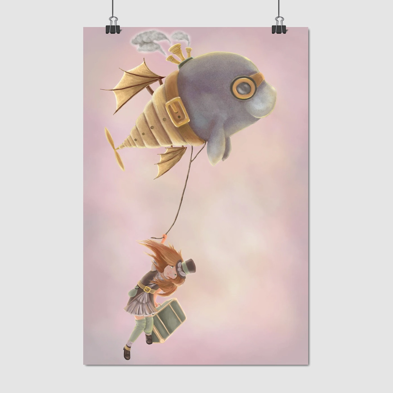 Плакат "Дівчинка та кит, стимпанк, арт", 60×40см