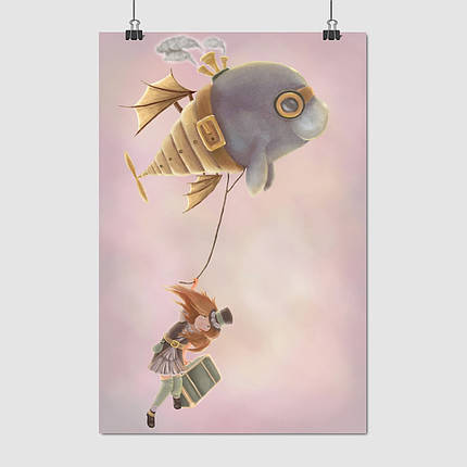 Плакат "Дівчинка та кит, стимпанк, арт", 60×40см, фото 1