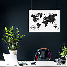 Плакат "Карта світу з компасом, чорно-біла", 43×60см, фото 3