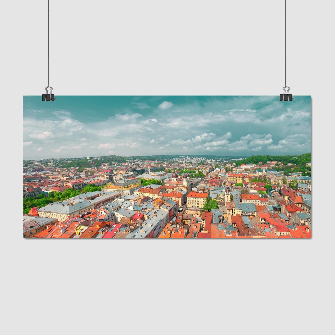 Плакат "Львів, вид на центр з висоти, Lviv", 60×121см