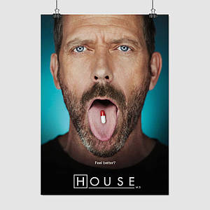 Плакат "Доктор Хаус і таблетка на язиці, House, M.D", 60×43см