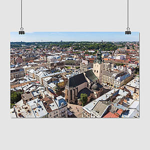 Плакат "Львів, вид на центр з висоти, Lviv", 40×60см