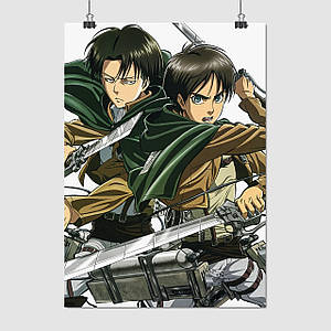 Плакат "Атака на титанів, Леві та Ерен, Attack on Titans", 60×43см