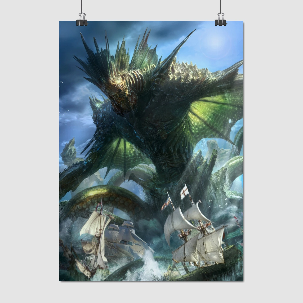 Плакат "Отець Дагон, Пантеон богів Лавкрафта, Ктулху, Father Dagon, Lovecraft", 60×43см