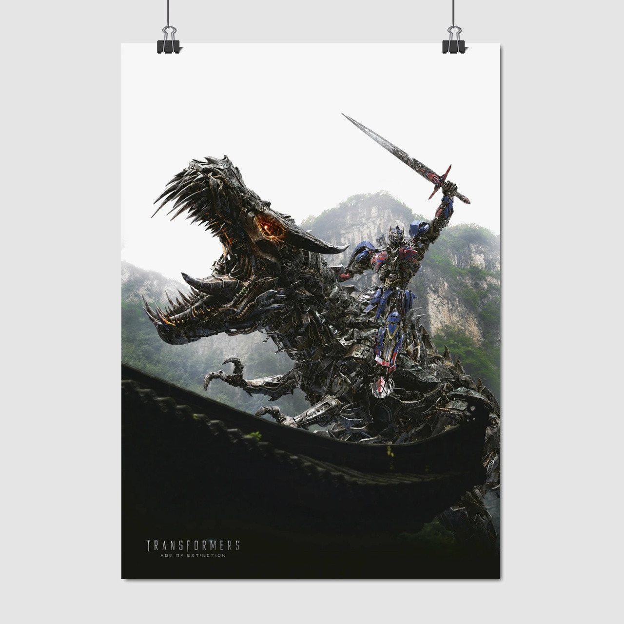 Плакат "Трансформери 4, Оптимус та динобот Гримлок, Transformers 4 (2014)", 60×43см