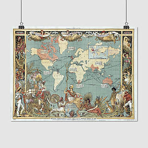 Плакат "Стародавня карта Землі, Earth Ancient Map", 43×60см
