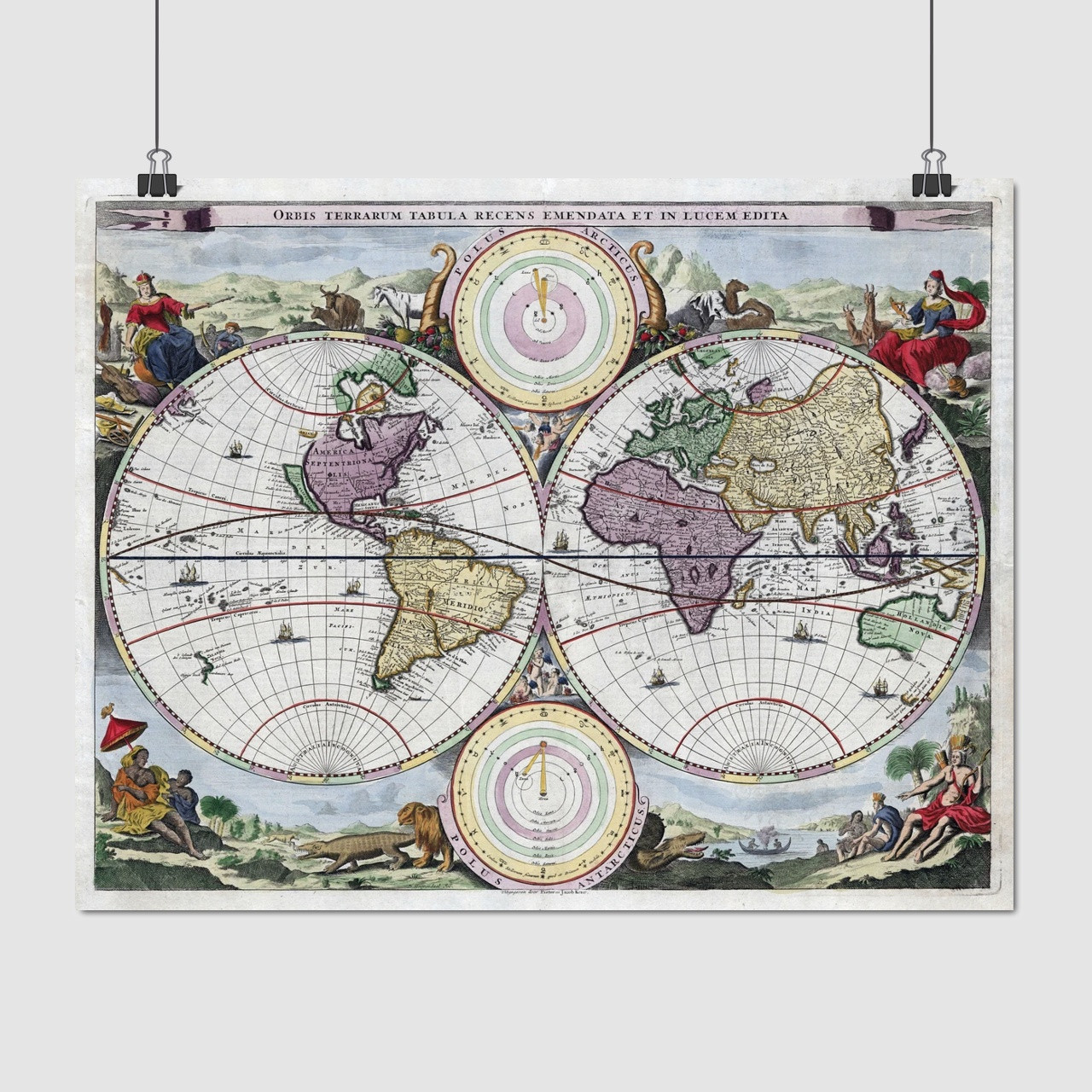 Плакат "Стародавня карта Землі, Earth Ancient Map", 47×60см