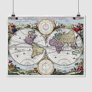 Плакат "Стародавня карта Землі, Earth Ancient Map", 47×60см