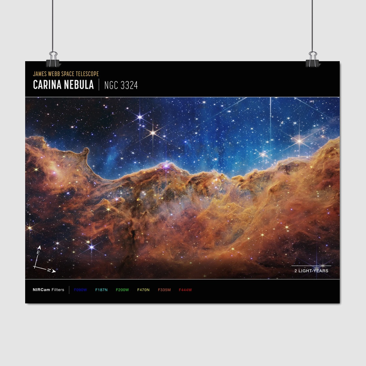 Плакат "Космічні скелі у туманності Кіля, Carina Nebula (NGC 3324) in Webb Telescope", 46×60см