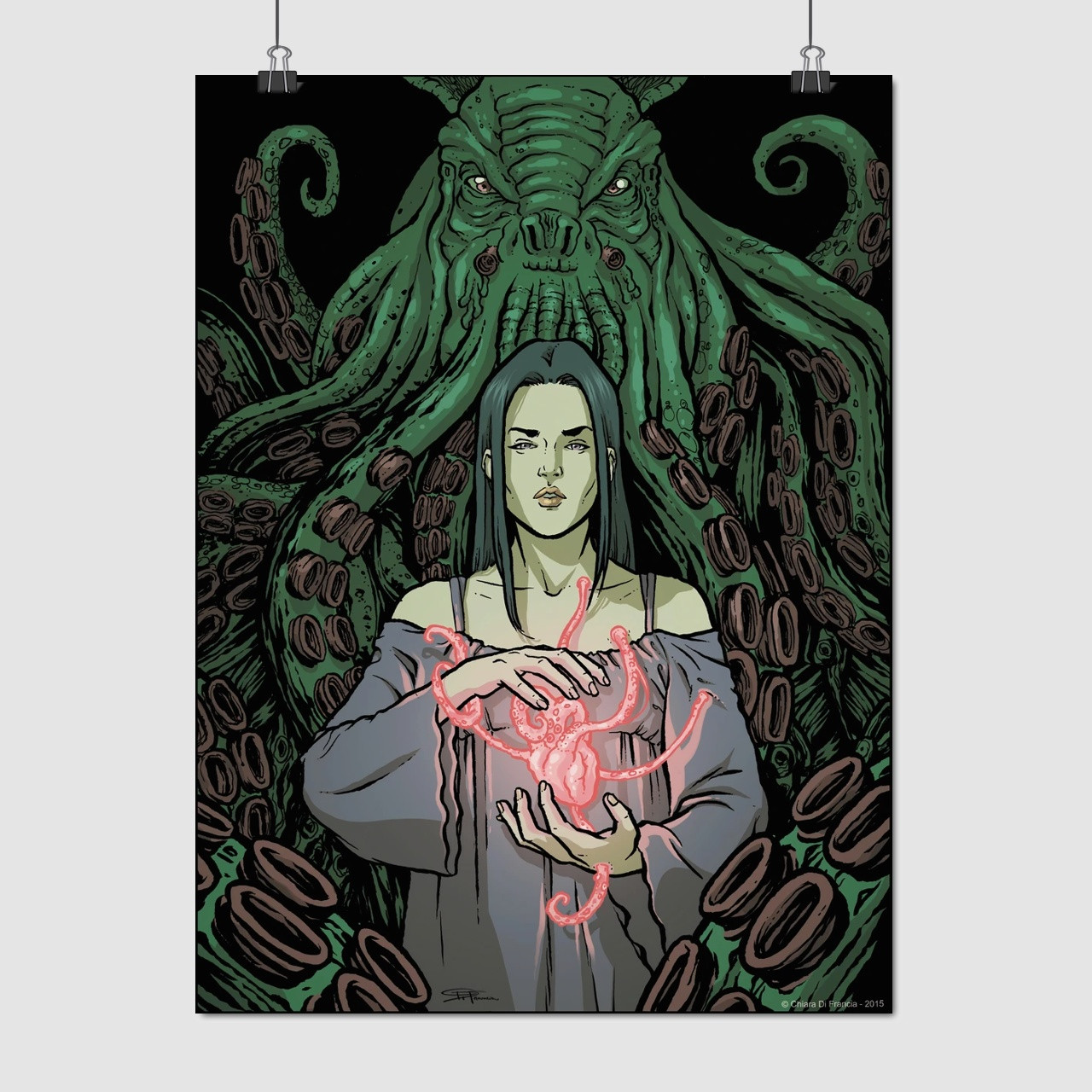 Плакат "Ктулху і культістка, Ktulhu, Lovecraft", 60×44см