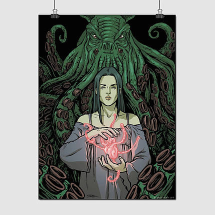 Плакат "Ктулху і культістка, Ktulhu, Lovecraft", 60×44см, фото 1
