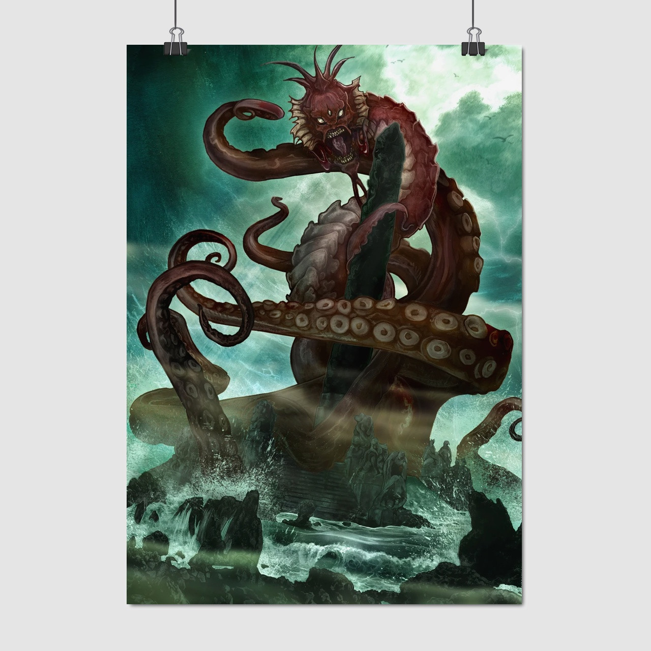 Плакат "Батько Дагон і Обеліск, Стародавні Боги, Лавкрафт, Dagon, Lovecraft", 60×43см