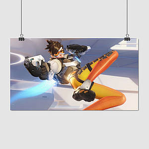 Плакат "Овервотч, Трейсер у стрибку, Overwatch, Tracer", 34×60см