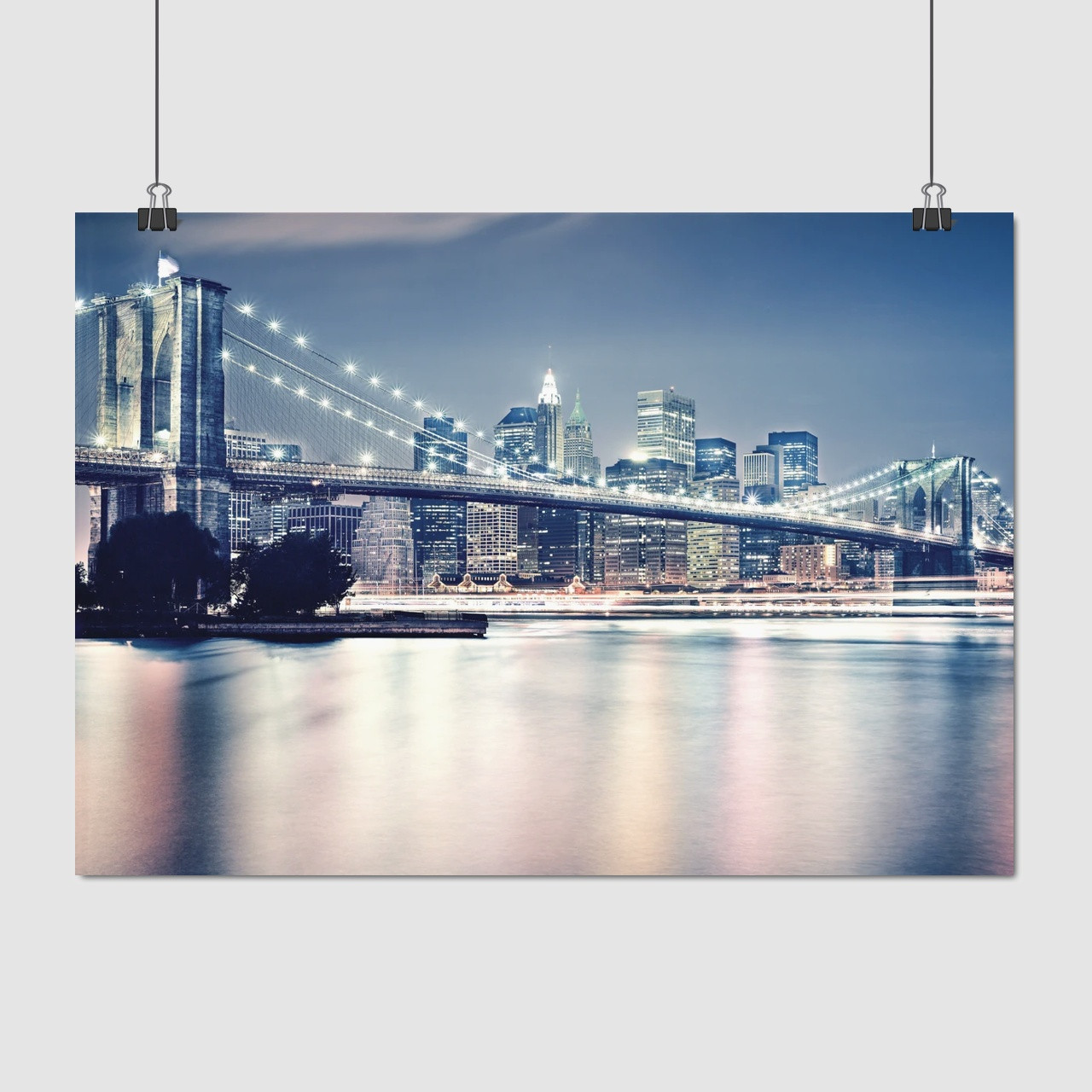 Плакат "Бруклінський міст в білому світлі, Нью-Йорк, New York", 43×60см