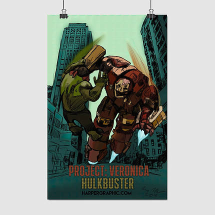 Плакат "Залізна людина, Халкбастер та Халк, Iron Man, Hulkbuster", 60×43см, фото 1