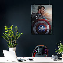 Плакат "Капітан Америка з щитом на фоні прапора США, Captain America", 60×43см, фото 4