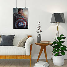 Плакат "Капітан Америка з щитом на фоні прапора США, Captain America", 60×43см, фото 5