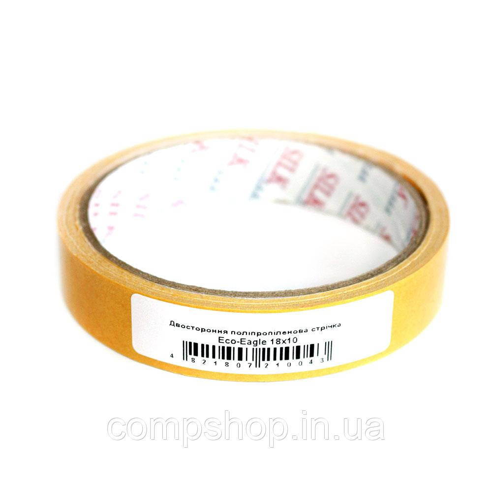 Скотч двосторонній (поліпропіленовий)  18мм х 10м, жовтий  *Eco-Eagle (код 139072), фото 1
