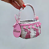 Іменний Дитячий пасхальний Кошик для дівчинки до 1.5 року з рожевими зайчиками, фото 2