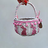 Іменний Дитячий пасхальний Кошик для дівчинки до 1.5 року з рожевими зайчиками, фото 4