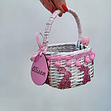 Іменний Дитячий пасхальний Кошик для дівчинки до 1.5 року з рожевими зайчиками, фото 6