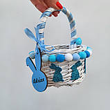 Іменний Дитячий пасхальний кошик для хлопчика до 1 року з зайчиками, фото 3