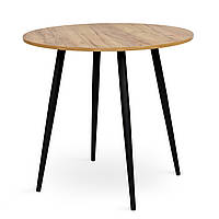 Стильний кухонний обідній круглий стіл лофт 80 см для кухні на металевих ніжках Слот дуб крафт золотий