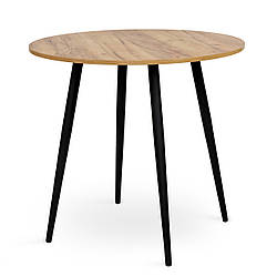 Сучасний обідній кухонний стіл круглий 80 см у стилі лофт з металевими ніжками Слот дуб крафт золотий