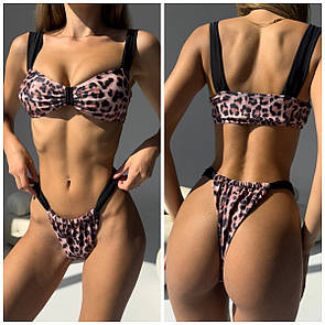 Жіночий леопардовий роздільний коричневий купальник