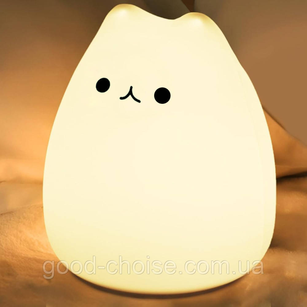 Силіконовий LED нічник від батарейок "Котик" / Бездротовий світильник для дітей / Дитячий світлодіодний нічник