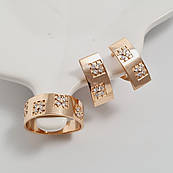 Комплект золотий каблучка та сережки з білими фіанітами
