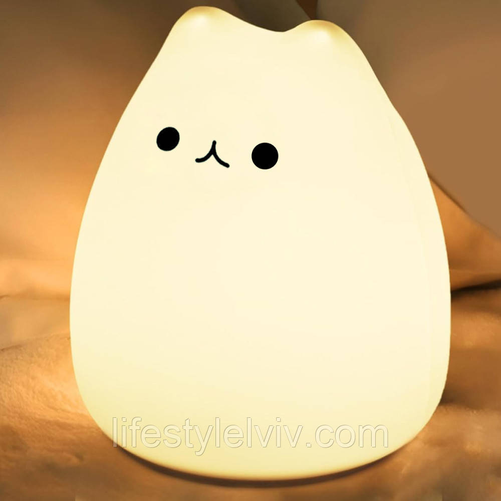 Силіконовий LED нічник від батарейок "Котик" / Бездротовий світильник для дітей / Дитячий світлодіодний нічник