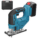 Лобзик акумуляторний 24В 650Вт з 2 акумуляторами у кейсі, бездротовий електролобзик Синій DN-82, фото 8