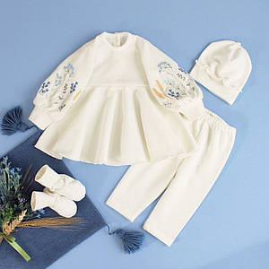 Теплий набір для хрещення дівчинки Розмай, Хрестильний одяг для дівчинки з яскравою вишивкою